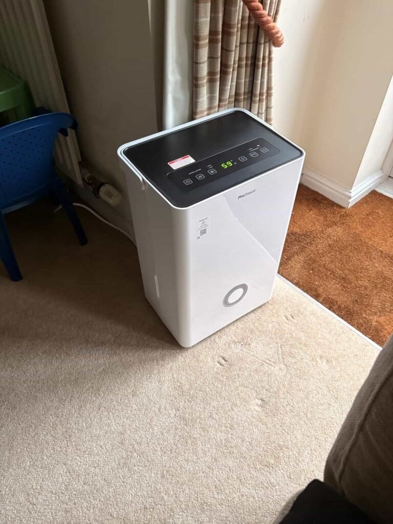 view of our own new purchase testing eco & easy dehumidifier for condensation uk unboxing package arrival several weeks to months 