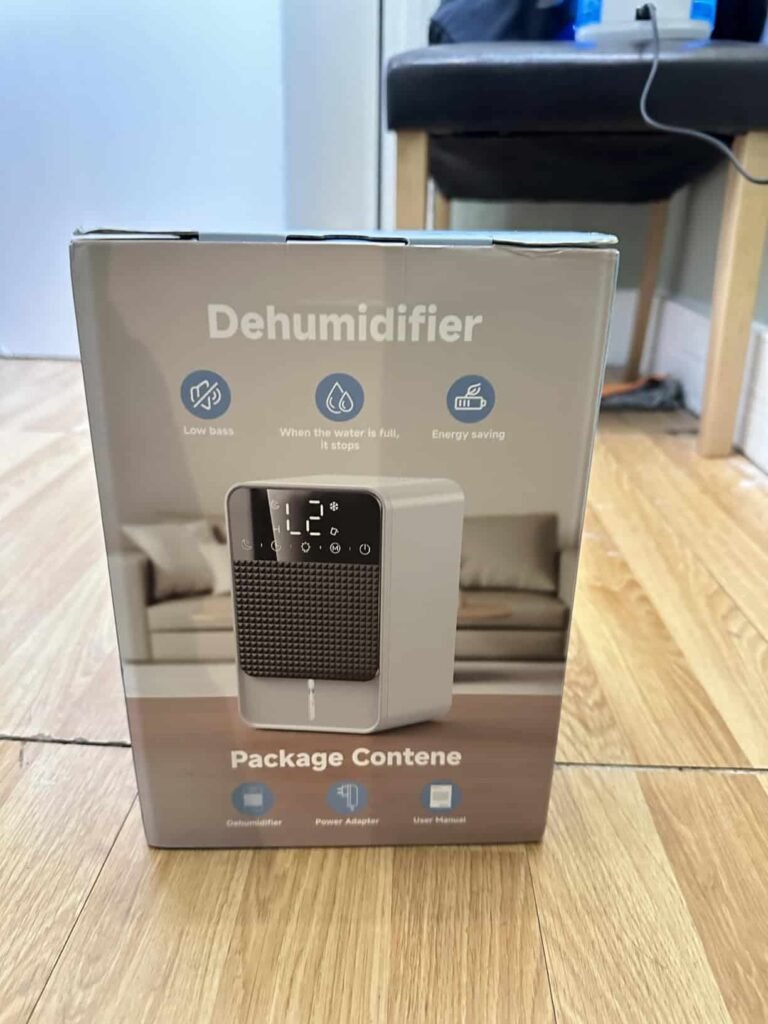 view of our own new purchase testing flewave home dehumidifier for condensation in the uk unboxing package arrival several weeks to months