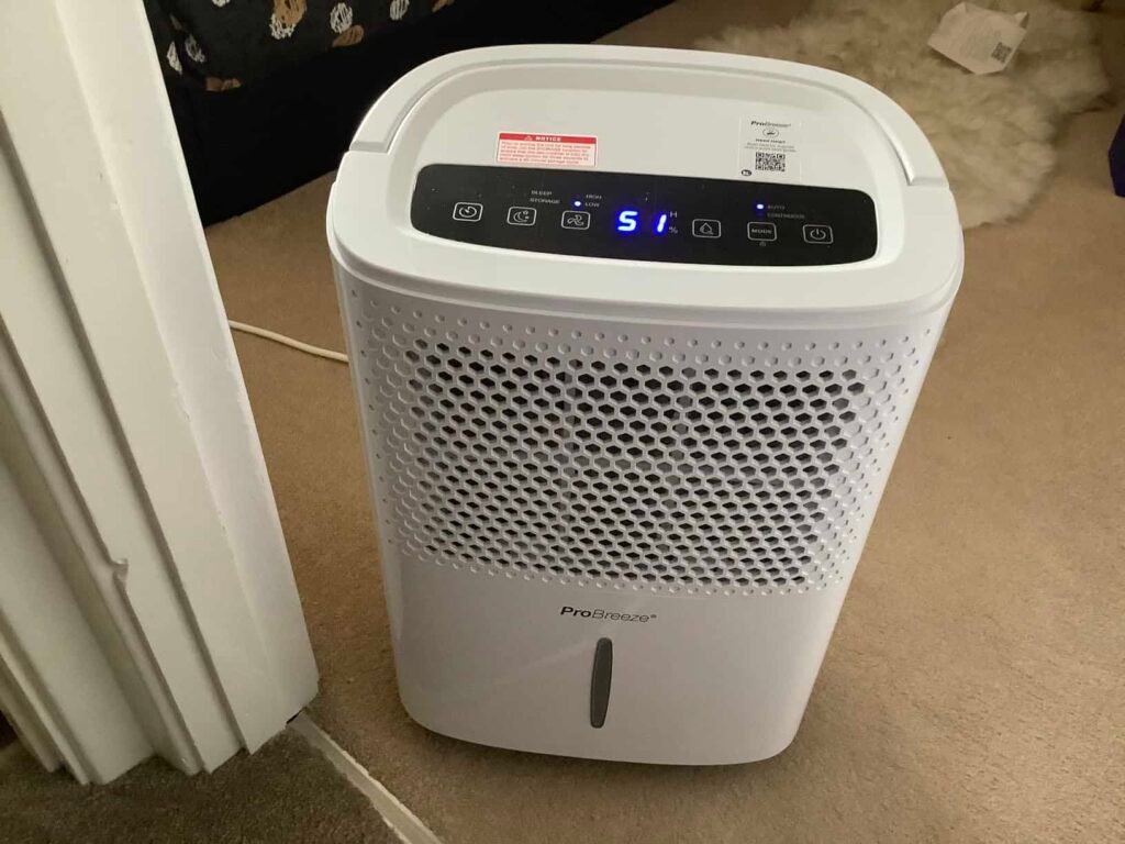 view of our own new purchase testing  pro breeze 12l low energy dehumidifier energy efficient dehumidifier uk unboxing package arrival several weeks to months