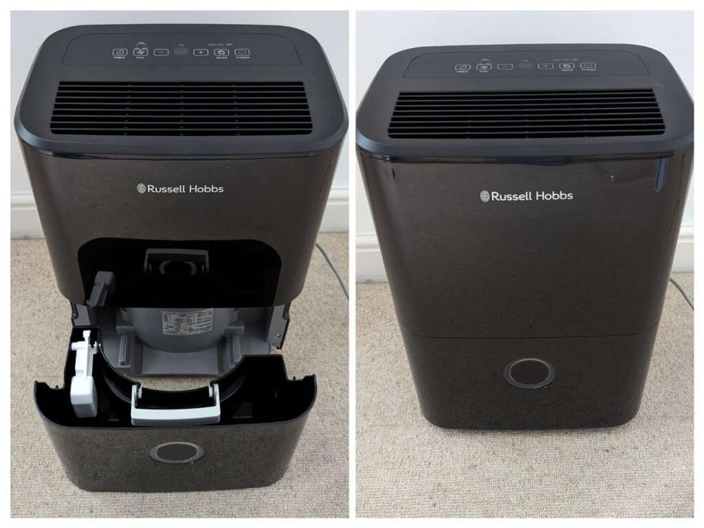 view of our own new purchase testing russell hobbs rhdh2002b dehumidifier uk for drying clothes unboxing package arrival several weeks to months